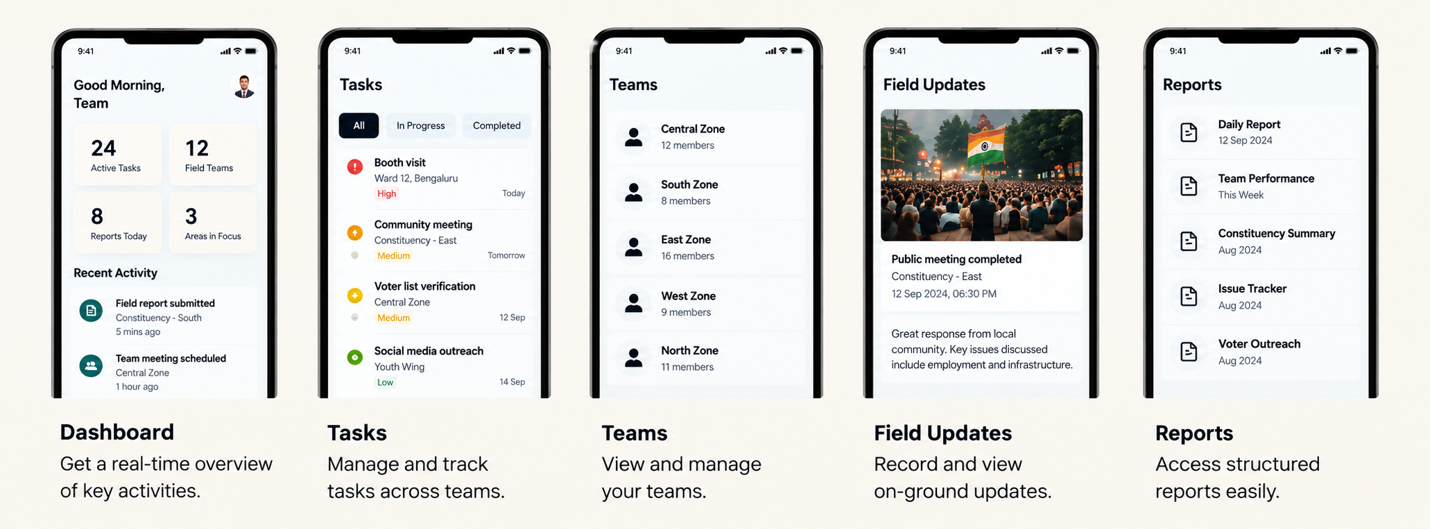 Team App Interface Screens